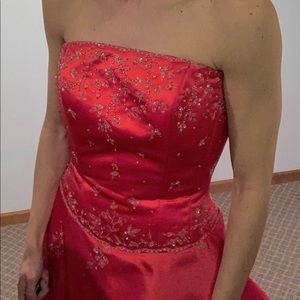 Red Beaded Strapless Prom or Occassion Dress